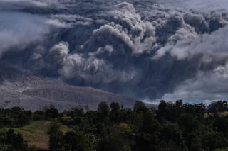Aunque afortunadamente no se han reportado ni lesionados, ni heridos, los impresionantes videos han circulado por un sinfín de portales al haberse elevado una nube de material volcánico de más de 5 mil metros de altura. (TWITTER) 
