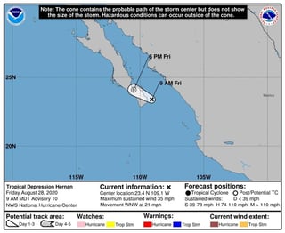 Hernán tocó tierra mexicana este viernes en Baja California Sur, noroeste del país, pero se degradó de depresión a post-ciclón tropical, informó el Servicio Meteorológico Nacional (SMN). (EFE)