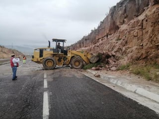 El Centro SCT Durango Informó que por la madrugada de este lunes se presentó un desprendimiento de roca de grandes dimensiones en el km 13+000 de la Durango - Parral. (TWITTER)