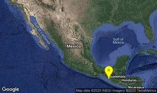 El Sismológico Nacional reportó un sismo magnitud 5.3 a 25 kilómetros de Huixtla, Chiapas. (TWITTER)