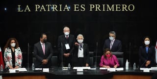 La secretaria de Gobernación, Olga Sánchez Cordero, compareció ante el Senado donde detalló las actividades del gobierno frente al muro fronterizo, la migración y el impacto de la pandemia. (TWITTER)