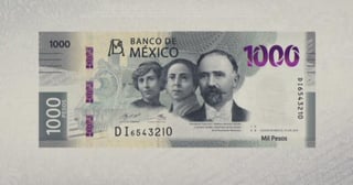 Francisco I. Madero junto con Hermila Galindo y Carmen Serdán, son los personajes principales que aparecen en el nuevo billete de mil pesos. (ESPECIAL)
