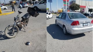 Al medio día de este lunes se registró un accidente vial en la ciudad de Gómez Palacio donde se vieron involucrados un vehículo particular y una motocicleta. (EL SIGLO DE TORREÓN)