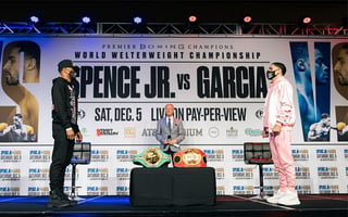 Se llevó a cabo la conferencia de prensa oficial de la gran pelea que se llevará a cabo el próximo sábado en el AT&T Stadium de Arlington, Texas, entre el Campeón Mundial Welter WBC Errol Spence Jr. y Danny García. (CORTESÍA)