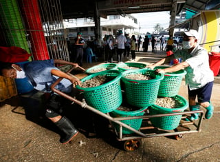 Las autoridades de Tailandia informaron este sábado de la detección 548 contagios de la COVID-19 relacionados con un mercado de pescado donde trabajan muchos inmigrantes, el mayor brote en el país desde el inicio de la pandemia. (ARCHIVO) 