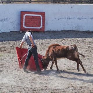 En extenuante preparación, continúa el novillero lagunero Arturo Gilio Quintero, acudiendo al campo bravo para seguir de cerca en la cara del toro y mantenerse en el camino hacia la alternativa en un futuro. (CORTESÍA)