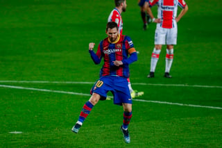 Celebra Lionel Messi luego de marcar el segundo tanto del Barcelona, en la goliza 5-1 sobre Alavés.
