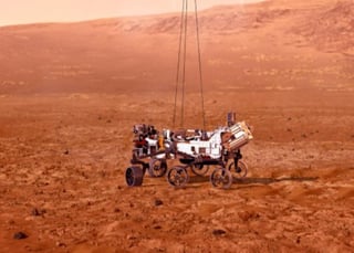 Esta tarde, después de siete meses de viaje y más de 470 millones de kilómetros recorridos, la Nasa llegó a Marte con la misión Perseverance, un robot de seis patas que buscará recolectar piedras para analizar si hubo vida en el pasado en el planeta rojo. (Especial) 