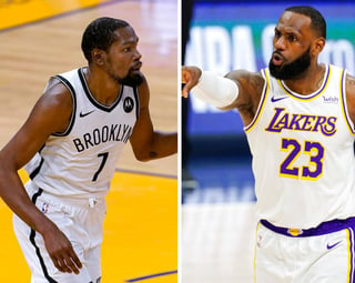 Los aleros LeBron James, de Los Ángeles Lakers, y Kevin Durant, de los Brooklyn Nets, fueron nombrados este jueves capitanes de la 70 edición del Juego de Estrellas de la NBA, que se va a disputar el 7 de marzo en State Farm Arena, de Atlanta. (ARCHIVO)