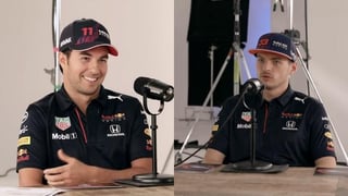 Sergio Pérez apareció junto a su nuevo compañero de equipo, Max Verstappen, en una conversación en la que se habló hasta de groserías. (ESPECIAL)