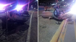 Conductor de auto protagoniza choque volcadura sobre el periférico de Gómez Palacio, tras el accidente el hombre abandonó el vehículo en el lugar y huyó con rumbo desconocido. (EL SIGLO DE TORREÓN) 
