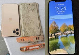 El dueño compartió imagen de cómo se veía el celular al ser recuperado y luego tras ser limpiado.(INTERNET)