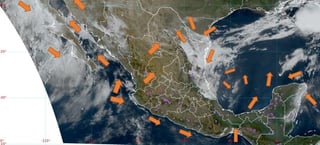 En la imagen del satélite se observan focos de calor en Campeche, Chiapas, Michoacán y Guerrero, así como en Durango. (EL SIGLO DE TORREÓN) 
