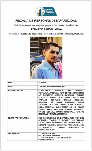 Se encuentra desaparecido desde el pasado 12 de noviembre del año 2020, no obstante, fue apenas el pasado fin de semana que fue denunciado por sus familiares y activada la alerta.