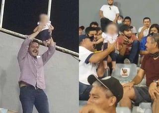 La niña acaparó la atención del público durante el enfrentamiento entre los Algodoneros contra Acereros, durante la noche del martes en el Estadio Revolución (FACEBOOK) 