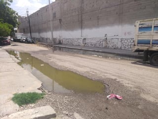 Comerciantes de la zona aledaña al Mercado de Abastos de Torreón se quejan de los constantes brotes de drenaje y malos olores que prevalecen en la calle Tepanecas, justo a espaldas del complejo comercial. (ROBERTO ITURRIAGA)