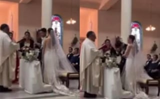 El momento que el novio protagonizó en el altar y que casi 'lo deja sin esposa', se ha viralizado en TikTok con más de un millón 600 mil 'me gusta' (CAPTURA)  