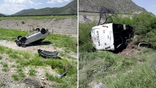 Accidente sobre la carretera libre a Durango deja tres lesionados, en el lugar se impactaron el operador de un camión y un vehículo, terminando ambas unidades volcadas a un costado del camino. (ARCHIVO) 
