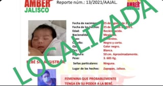 Fiscalía de Jalisco comprobó la identidad de la bebé robada la tarde del miércoles en Zapopan. (ESPECIAL)