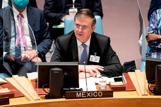 Desde el Consejo de Seguridad de las Naciones Unidas (ONU), el canciller mexicano, Marcelo Ebrard, exhortó a los miembros a tomar acción frente al cambio climático en el mundo, a manera de mantener la paz internacional. (EFE) 
