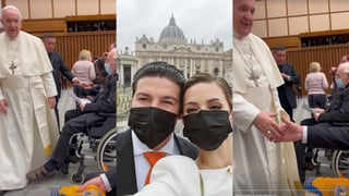 El gobernador de Nuevo León, Samuel García y su esposa Mariana Rodríguez, Samuel García y su esposa Mariana Rodríguez, visitaron al Papa Francisco en el Vaticano