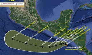 El Centro precisó que Celia tenía vientos máximos sostenidos de 55 km/h (35 mph) y que su ojo se encontraba a unos 130 kilómetros (80 millas) al sur-suroeste de San Salvador. (TWITTER)