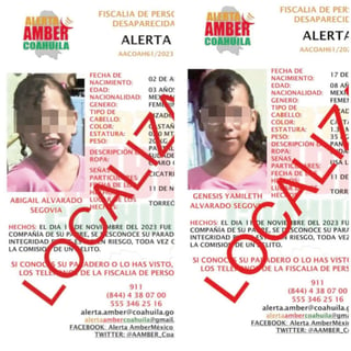 Desactivan Alerta Amber tras la localización de Abigail, de 3 años y Yamileth, de 8 años de edad.