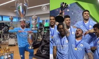 La celebración de Kyle Walker casi provoca que todos los trofeos del Manchester City se rompan