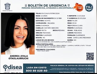 Ficha de búsqueda de Andrea Ayala Otaolaurruchi. (ESPECIAL)