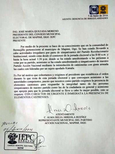 Agresiones. La candidata del PAN a la alcaldía de Mapimí. Anaí Regis, denuncia agresiones físicas contra su equipo. (CORTESÍA) 