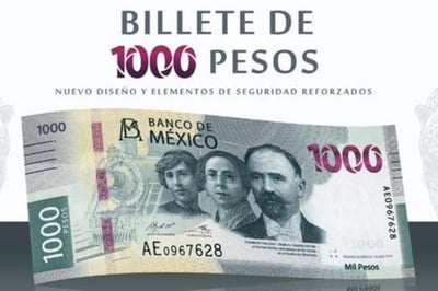 El Banco de México (Banxico) presentó este jueves su nuevo billete de 1,000 pesos y destaco los elementos de este papel moneda que pertenece a la familia G. (Especial) 