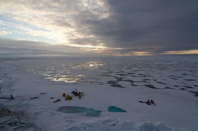 El mar de Wandel, al norte de Groenlandia en el océano Ártico, está normalmente cubierto por un hielo compacto y grueso todo el año, pero el verano pasado, en contra de las predicciones climáticas, se formaron grandes zonas de agua. (ARCHIVO) 
