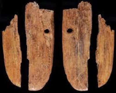 Un colgante de marfil de mamut decorado con agujeros y encontrado en Polonia es el ejemplo más antiguo conocido de joyería ornamentada en Eurasia, pues data de hace 41,500 años, en el Paleolítico Superior Temprano. (ESPECIAL) 
 