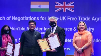 La India y Reino Unido anunciaron este jueves el inicio oficial de las negociaciones para un tratado de libre comercio que tendrá como objetivo fortalecer las economías de ambos países a través de un aumento significativo del comercio bilateral, que esperan duplicar para 2030. (ESPECIAL) 