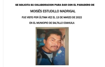 Imagen Reportan hombre de 45 años de edad desaparecido en Saltillo