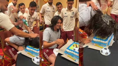 Imagen Carlos Acevedo recibe pesado festejo en su cumpleaños de parte de sus compañeros del Tricolor