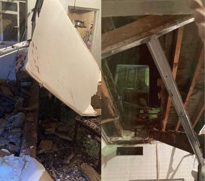 El techo de la vivienda colapsó, cayeron las vigas de madera y el concreto sobre la sala y el comedor.