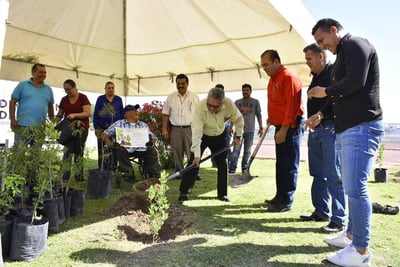 El director del Deporte de Gómez Palacio, Iván Sánchez Hernández, mencionó que la reforestación inició en la Unidad Deportiva Francisco Zarco. (CORTESÍA)