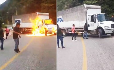 Un video difundido en redes sociales muestra la quema de un tráiler para exigir la liberación de una profesora en la sierra de Chiapas.
