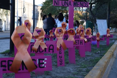 En el Día Internacional de la Eliminación de la Violencia contra la Mujer, el colectivo de Madres Poderosas, se plantó frente al Antimonumento para colocar moños de color naranja a los conductores como un llamado de basta a la violencia. (FOTO: Vayron Infante/ El Siglo de Torreón)