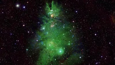 El 'Cúmulo del Árbol de Navidad', como fue bautizado popularmente el conjunto de estrellas que forman 'NGC 2264', está compuesto por cerca de cuarenta estrellas jóvenes y gases. (EFE/NASA)