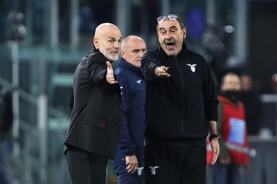  Stefano Pioli y Maurizio Sarri del Lazio durante la Serie A. 