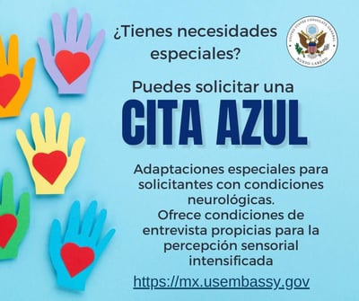 Imagen Invita Consulado de EUA en Nuevo Laredo a solicitar cita azul para clientes neurodiversos