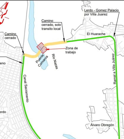En el año 2016 se originó en el lecho seco del río Nazas bajo el puente La Comarca un abra de 11 metros de profundidad y se deslavó una orilla del río cubierta por piedra luego de una anterior avenida del río en ese año. (CORTESÍA)