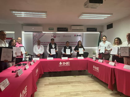 El INE firmó compromisos con 40 empresas en Coahuila para la promoción de la participación ciudadana.