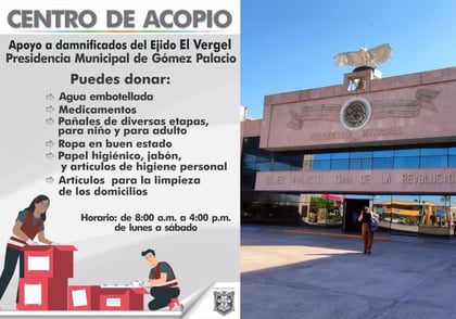 El municipio de Gómez Palacio a través de la Dirección de Atención Ciudadana, habilitó un centro de acopio en la Presidencia Municipal. (DIANA GONZÁLEZ)