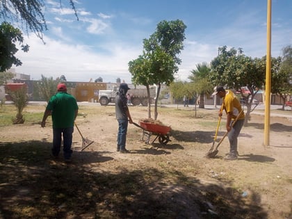 Dirección de Servicios Públicos llevó a cabo diversas acciones de mantenimiento en la plaza del fraccionamiento Las Margaritas. (DIANA GONZÁLEZ)