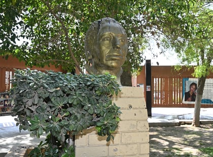 Situación. El busto de la poeta Enriqueta Ochoa carece de placa informativa y se encuentra cubierto por heces de aves.
