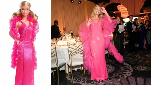 Imagen Margot Robbie se roba la atención en los Golden Globes con su 'look' de Barbie Superstar