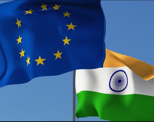 Banderas de la UE e India. (ARCHIVO)